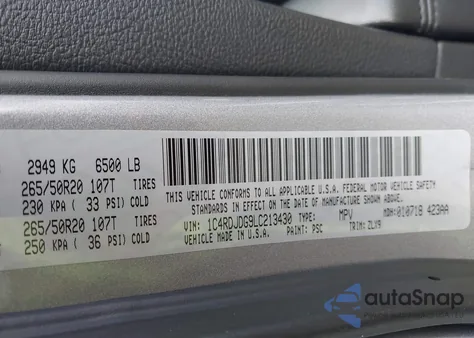 2020 Dodge Durango Gt Plus from USA, damaged, VIN 1C4RDJDG9LC213430